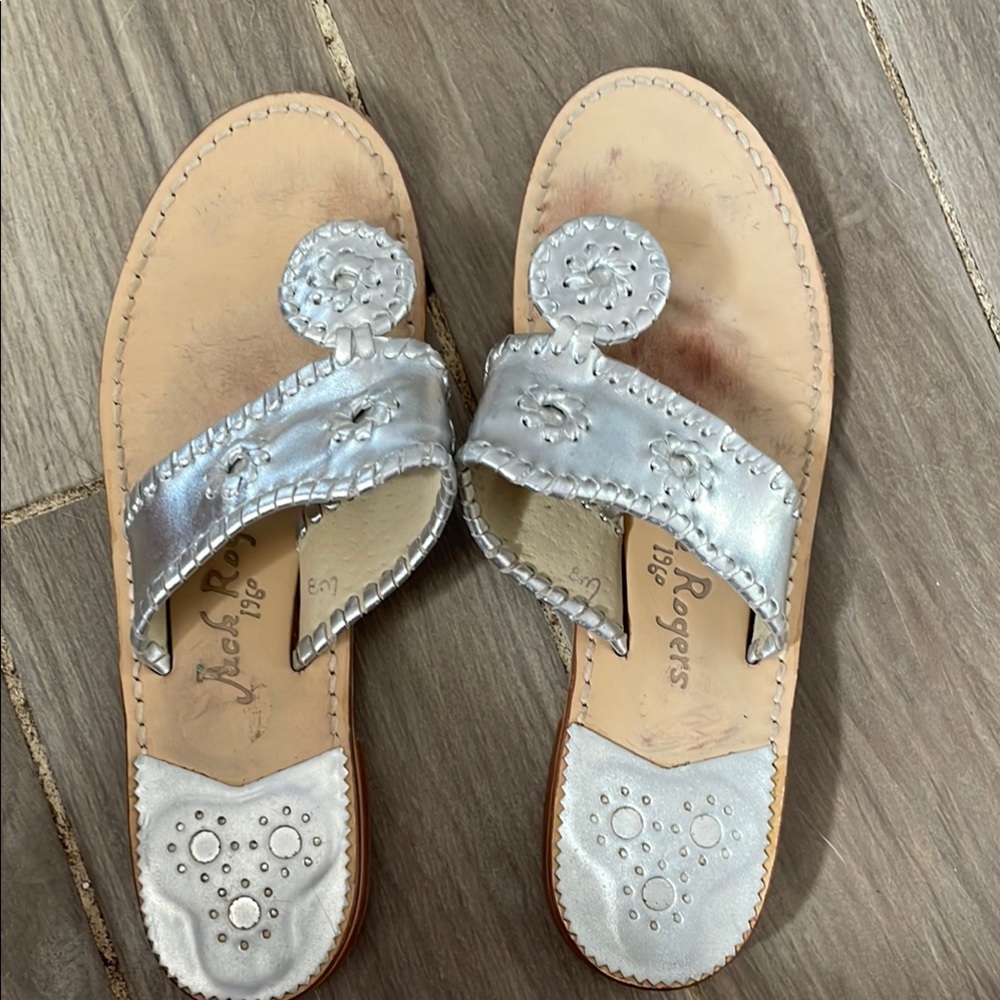 Jack Rogers Silver Sandals with Medallion Design